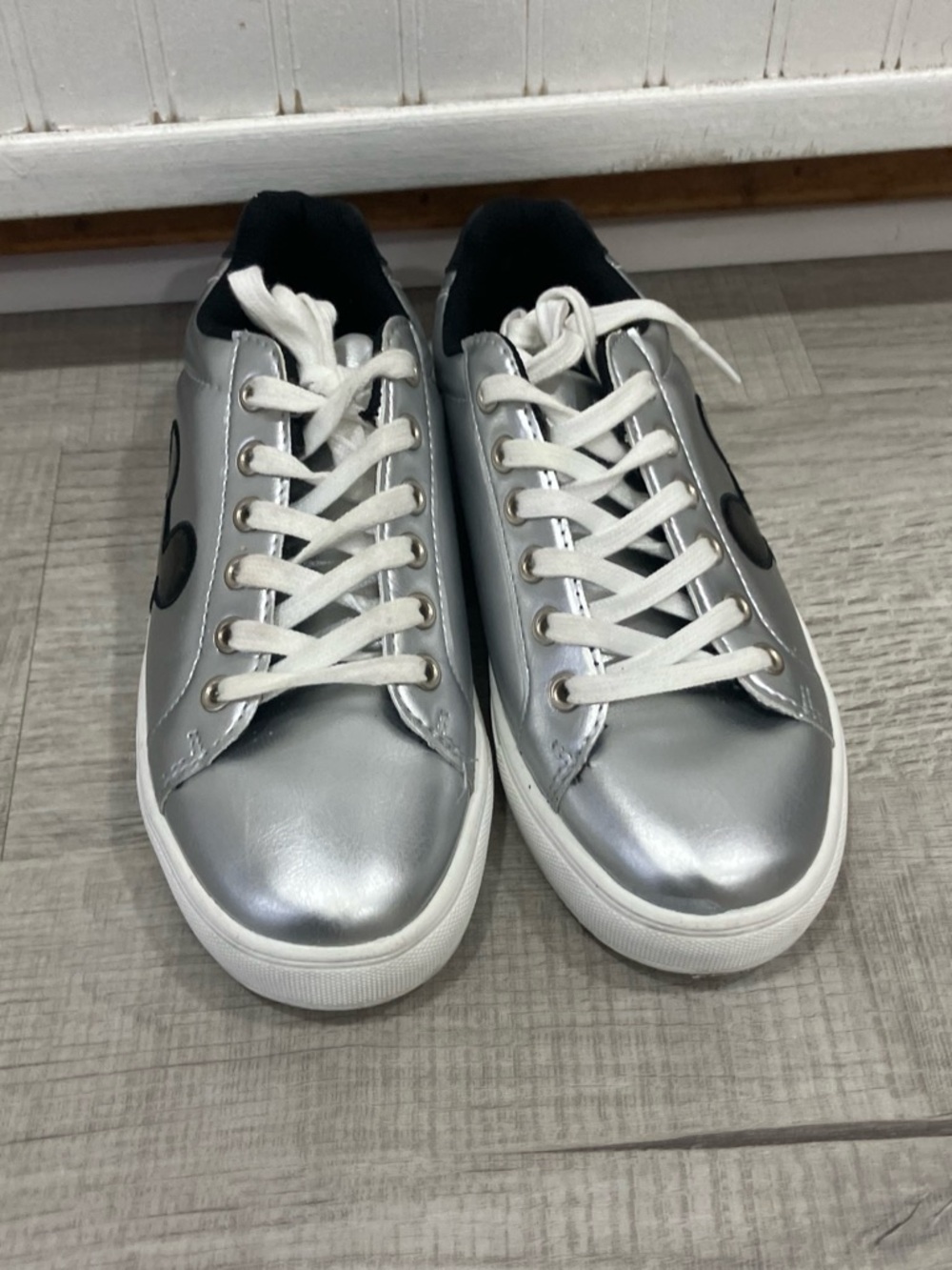 Women’s Mickey Mouse  Silver Low-Top Sneakers with Black Accent